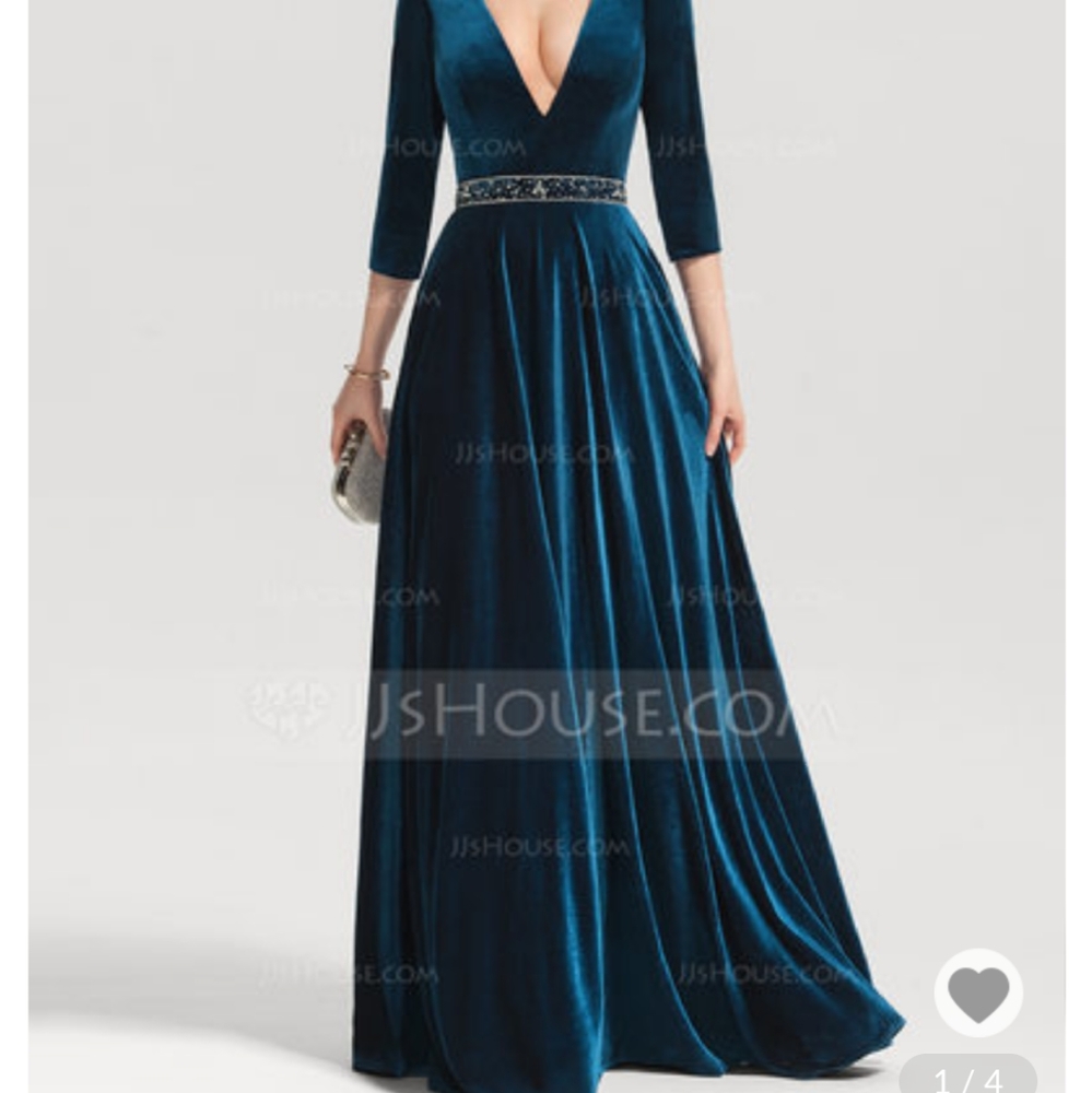A-Line/Princess V-neck Floor-Length Velvet Dress